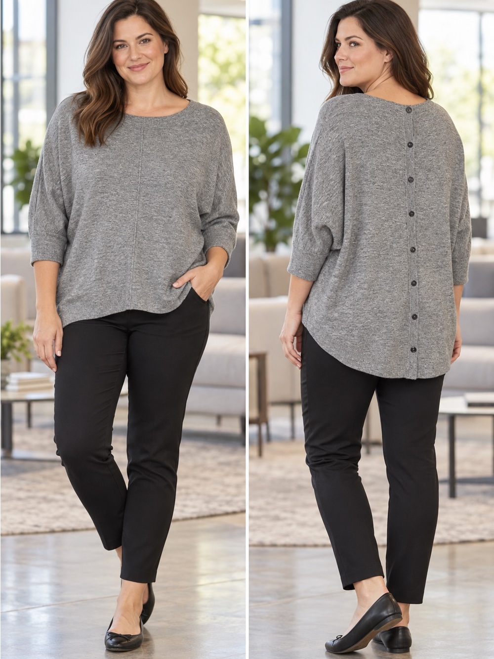 Jigsaw $130 Gray Lambswool Cashmere Blend Button Back Jumper Sweater